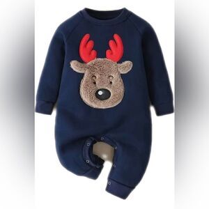 New Born Blue Baby Reindeer Jumpsuit Romper Baby Suit